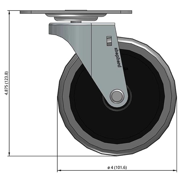 Side view drawing of caster with dimensions